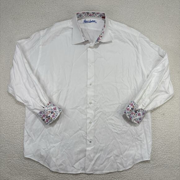 Robert Graham Mens XXL White Colored Flip Cuff Button Up Long Sleeve Dress Shirt - Picture 1 of 12